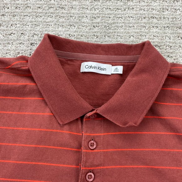 Calvin Klein Polo Shirt Men Large L Brown Orange Striped Casual Golf Embroidered - Picture 3 of 11